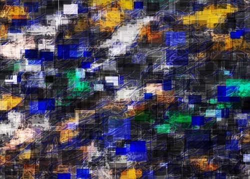 psychedelic geometric square pixel pattern abstract background in blue green brown black Mural by Timmy333