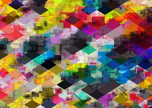 psychedelic square pixel pattern abstract background in red pink blue yellow green Mural by Timmy333