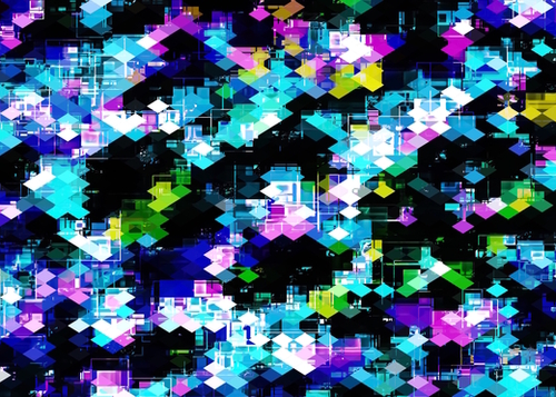 psychedelic geometric square pixel pattern abstract background in blue pink yellow Mural by Timmy333