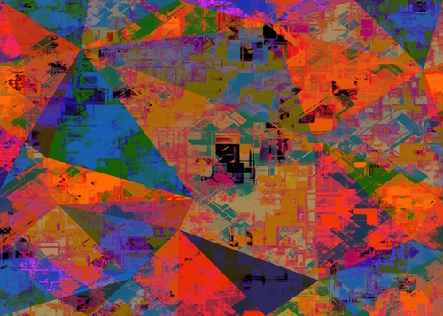 psychedelic geometric triangle pattern abstract with painting abstract background in orange and blue Mural by Timmy333