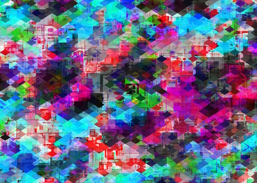 psychedelic geometric square pattern pixel abstract background in pink blue green red Mural by Timmy333