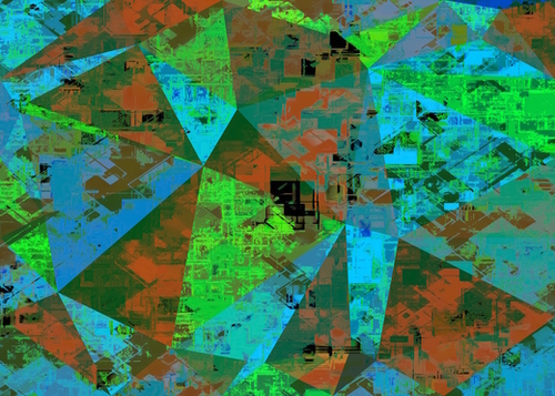 psychedelic geometric triangle pattern abstract background in orange blue green Mural by Timmy333