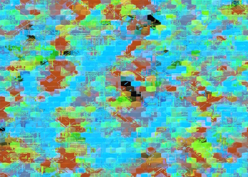 psychedelic geometric square pattern abstract background in blue brown green Mural by Timmy333