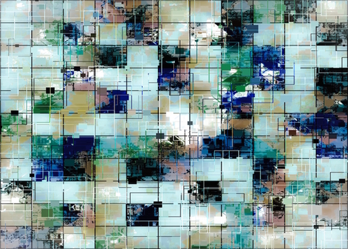 psychedelic geometric square pixel pattern abstract background in green blue brown Mural by Timmy333