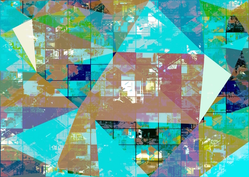 psychedelic geometric square and triangle pattern abstract background in blue green yellow Mural by Timmy333