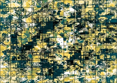 psychedelic geometric square pattern abstract background in green and yellow Mural by Timmy333