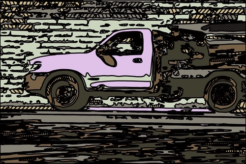 pink car on the road with brick wall background Mural by Timmy333