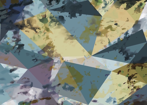 psychedelic geometric triangle polygon pattern abstract in blue yellow pink Mural by Timmy333