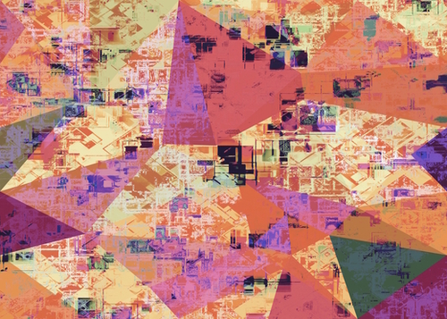 psychedelic geometric triangle polygon pattern abstract in pink orange purple brown Mural by Timmy333