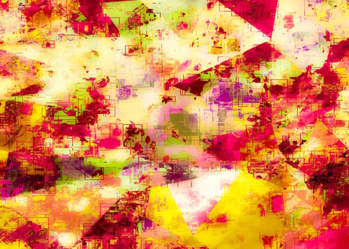psychedelic geometric triangle polygon pattern abstract background in pink yellow red green Mural by Timmy333
