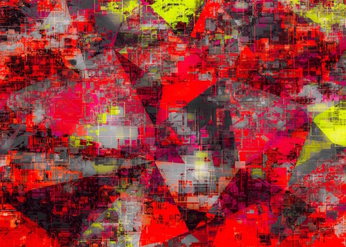 vintage geometric triangle polygon pattern abstract in red and yellow Mural by Timmy333