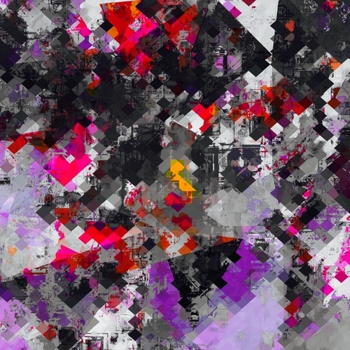 geometric square pixel pattern abstract in purple red black Mural by Timmy333