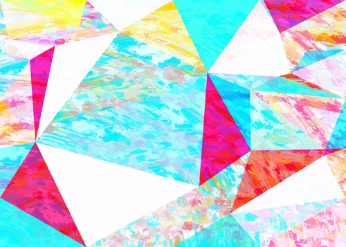 psychedelic geometric triangle polygon pattern abstract in blue pink yellow orange Mural by Timmy333