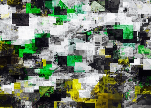 vintage psychedelic geometric square pixel pattern abstract in green yellow black Mural by Timmy333
