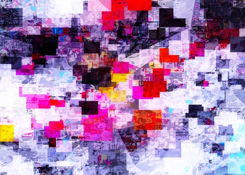 vintage psychedelic geometric square pixel pattern abstract in pink red blue purple Mural by Timmy333