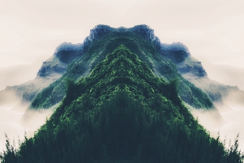 beautiful green mountain in the foggy day Mural by Timmy333