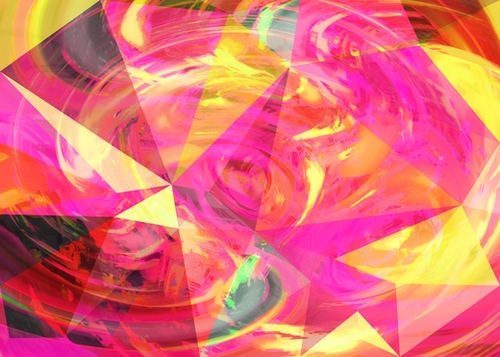 psychedelic geometric triangle polygon pattern abstract in pink and yellow Mural by Timmy333