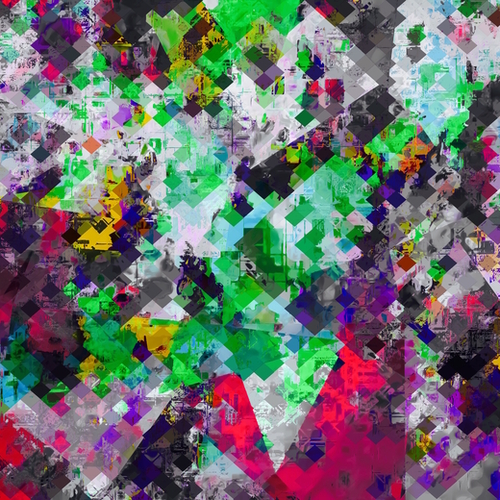 vintage psychedelic geometric square pixel pattern abstract in green red purple yellow Mural by Timmy333