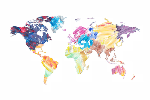 Abstract Colorful World Map Mural by Art Design Works