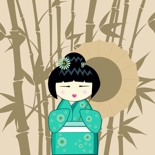 Brown umbrella kokeshi Mural by PIEL Design