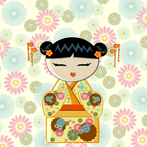 Yellow kokeshi Mural by PIEL Design