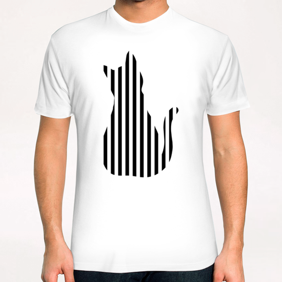 Cute Cat silhouette on Stripes 2 T-Shirt by Divotomezove