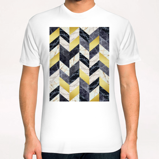 Chevron geometric marble and gold T-Shirt by Vitor Costa