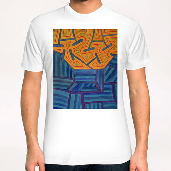 Blue Striped Segments combined with  An Orange Area   T-Shirt by Heidi Capitaine