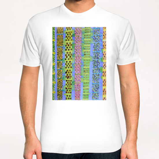 Blue Vertical Stripes and Ornaments  T-Shirt by Heidi Capitaine