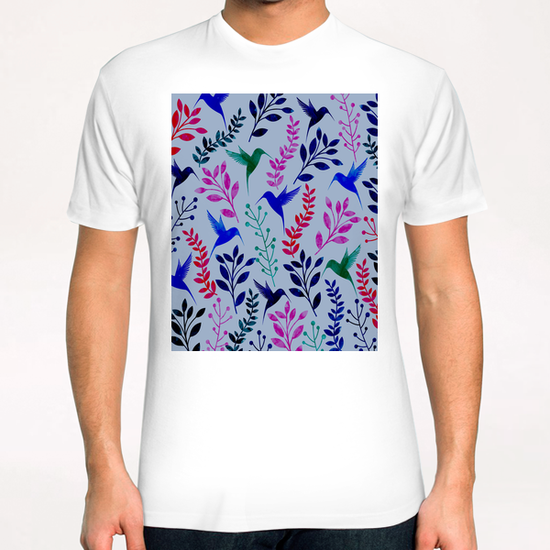 WATERCOLOR FLORAL AND BIRDS X 0.3 T-Shirt by Amir Faysal